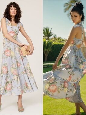 Yumi Kim Tinsley Hearts Delight Blue Floral Print Tie Strap Maxi Dress Size XS